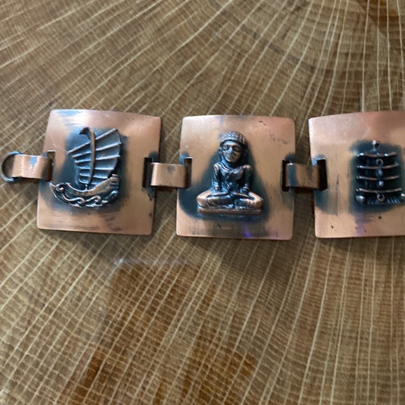 Vintage copper Buddha link bracelet - Picture 2 of 6